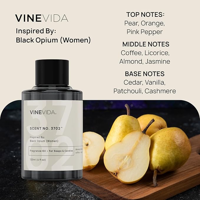 VINEVIDA [4 Oz] Inspired by: Black Opium (Women); Fragrance Oil for Candle Making and Soap Making - Premium Candle Scents for Soy Candles