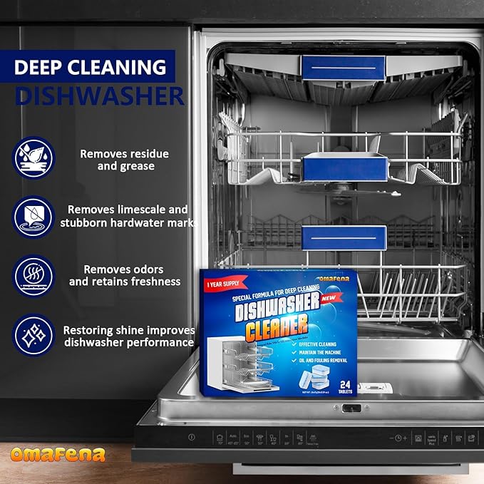 Dishwasher Cleaner and Deodorizer Tablet -24Tablets Deep Cleaning Descaler for Dishwasher Machine - Remove Limescale,Odor,Smell,Mineral Buildup