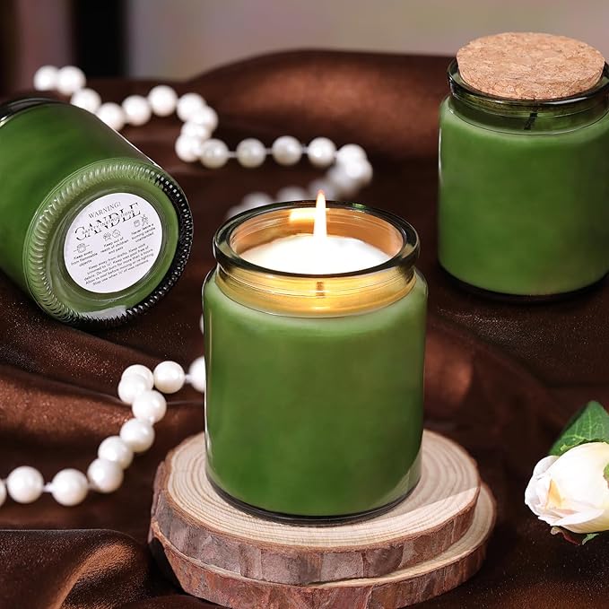 Lanttu 12 Pack Green Candle Jars for Making Candles, 7.5oz Glass Jars with Wooden Lids and Labels, Candle Making Supplies Candle Containers for Home DIY, Gifts, Table Decor