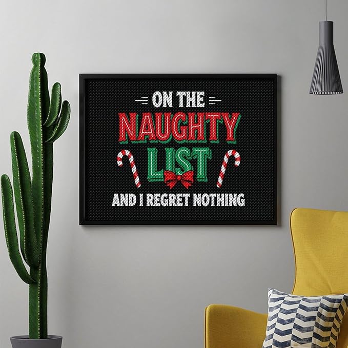 AIVKIEJK Diamond Painting Kits for Adults - On The List of Naughty and I Regret Nothing Christmas Painting DIY 5D Full Drill Diamond Dots Paintings with Diamonds Gem Art and Crafts Home Decor 12"x16"