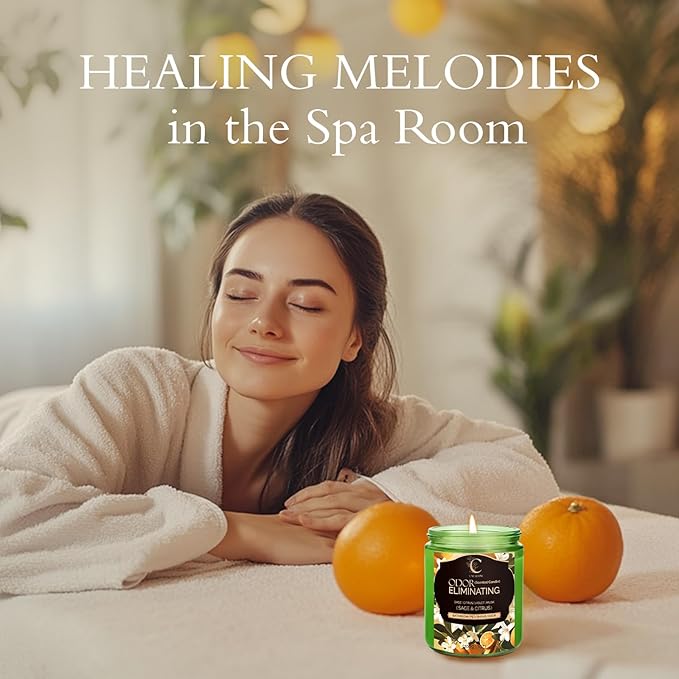 Sage Citrus Lemon Odor Eliminating Candles, Pet Scented Candles for Home, Single Wick Soy Candle Gifts for Women, Men, Ideal for Creating Relaxing Atmosphere, Over 50 Hours of Burn Time