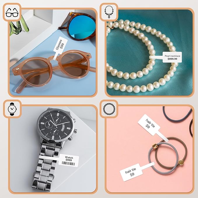 Phomemo Thermal Labels Jewelry Price Tags Compatible with Phomemo M110 M108 M120 M200 M220 M221 M150 M250 M260 M100 Label Printer, 70x30mm (2.75''x1.2'') 100 Labels/Roll, for Cabel