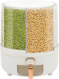 14.33lbs Grain Storage Container Dispenser - 6 Grid 360 Rotating Dry Grain and Cereal Dispenser with Lid for Store Rice, Beans