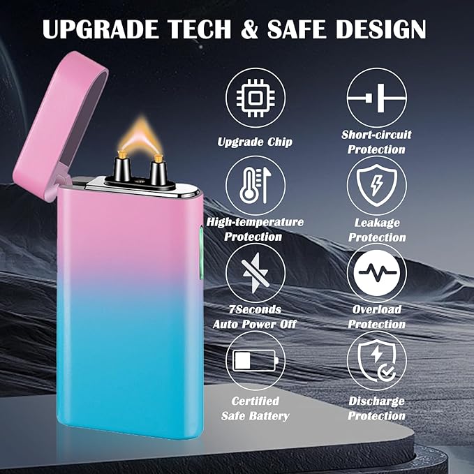 Arc Lighter Rechargeable USB C Electric Lighter Electronic Plasma Lighters Metal Chargeable Lighters with LED Dazzling Power Display Design for Outdoor, Camping, BBQ (PinkBlue)