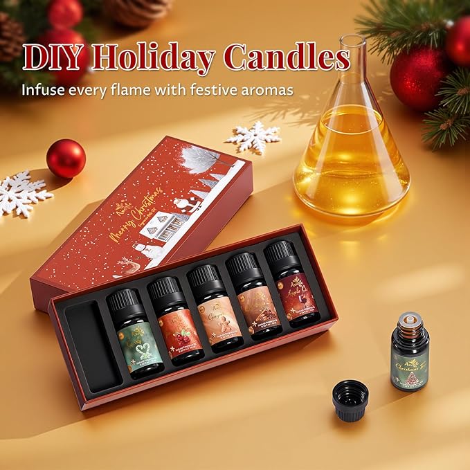 Winter Essential Oil Set, Essential Oils for Diffusers for Home, Fragrance Oil Gift Set | Gingerbread, Candy, Christmas Tree, Spice, Cranberry, Apple Cider | Aromatherapy, Candle & Soap Making