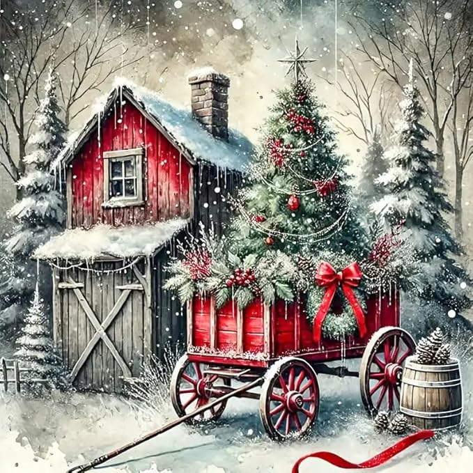 VIGEGU Christmas Diamond Art Kits for Adult,Winter House Diamond Painting for Beginnger,Christmas Tree DIY Full Drill Rhinestone Diamond Dots Gem Painting Home Wall Decor 13.7x13.7 in