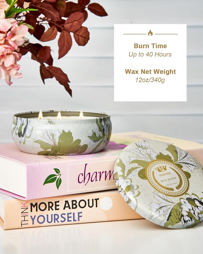 M&SENSE Wild Orchid Scented Candles, Large 3 Wick Soy Tin Candle, Over 40 Hour Burning Time, 100% Natural Vegan Wax, Relaxing Aromatherapy Aesthetic Candle Gift for Women and Men