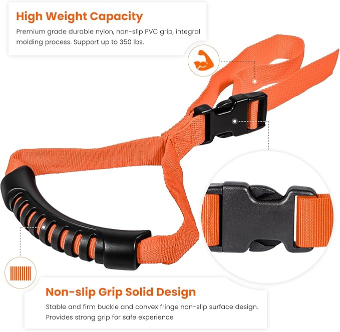 E-cowlboy Auto Cane Grab Handle Adjustable Standing Aid Safety Bar Portable Vehicle Support Grab Bar Nylon Grip Mobility Assist Device (Orange 2 Pack)