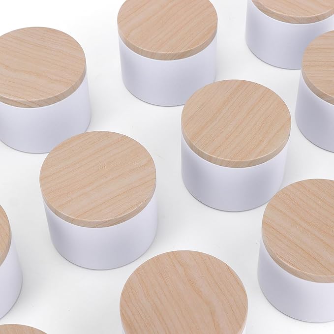 24pcs 8oz white Candle tins with Metal Wood-Grain Printing Lids. Candle Jars,Bulk Candle tins for Making Candles,Candle Making Jars (8OZ, WHITE)