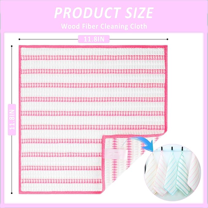 10 Packs Wood Fiber Cleaning Cloths,Household Super Absorbent Cleaning Cloth,No Oil Stains,Reusable Glass Cleaning Rag,Multifunctional Microfiber Towel for Kitchen,Car,Window-Colorful 30*30CM