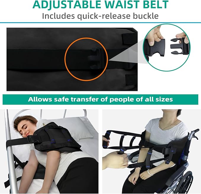 Transfer Sling, Gait Belt Transfer Belt with Padded Handles for Patient Lift Assist & Mobility Standing - Safely Move Elderly and Disabled from Bed and Wheelchair