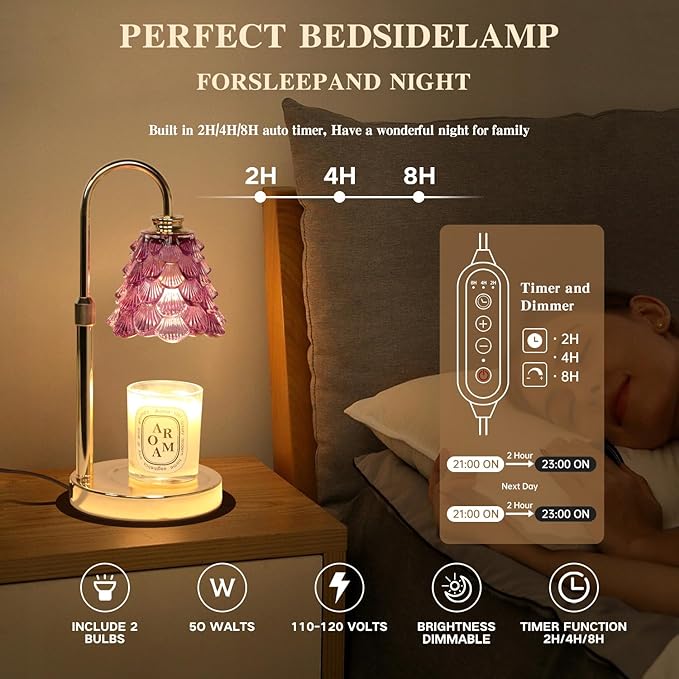 GEEZO Fragrance Candle Warmer Lamp，Electric Candle Warmer with Timer & Dimmer，Mom Christmas Birthday Gifts for Women, House Warming Gifts New Home Bedroom Decor