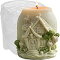 XIAOSHUI Magic House Relief Cylinder Candle Molds 3D Fairy Forest House Candle Silicone Mold for Candles Making Resin Casting Aromatherapy Candles Gypsum Craft Home Decorate