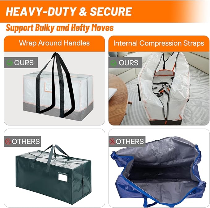4 Pack Large Moving Bags, 115lb Capacity Heavy Duty Moving Totes with Wrap Around Handles, Clear Storage Bags with Internal Compression Straps, Alternative to Moving Boxes -103L,Clear and Black
