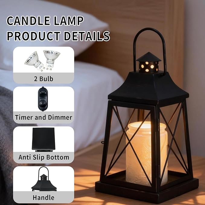 2026 New Candle Warmer Lamp with Timer,Compatible with 3 Wick Candles Jars,Vintage Candle Warmer Lantern Lamp,Dimmable Farmhouse Candle Lamp Warmer,Fully Enclosed and Hanging Up Designed