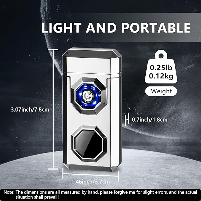 SKRFIRE Electric Lighter Rechargeable USB C Arc Plasma High Power Flame Cool Windproof Electronic Candle Lighter with LED Flashlight for Candle, Firework, Incense (Sliver)