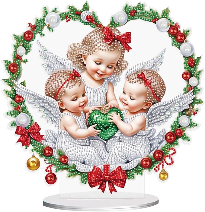 5D Diamond Art Painting Ornament Kits Christmas Angel, DIY Diamond Art Painting Desktop Ornament, Special Shaped Crystal Rhinestone Diamond Art Table Top Home Office Christmas Decor (24x23.6cm)