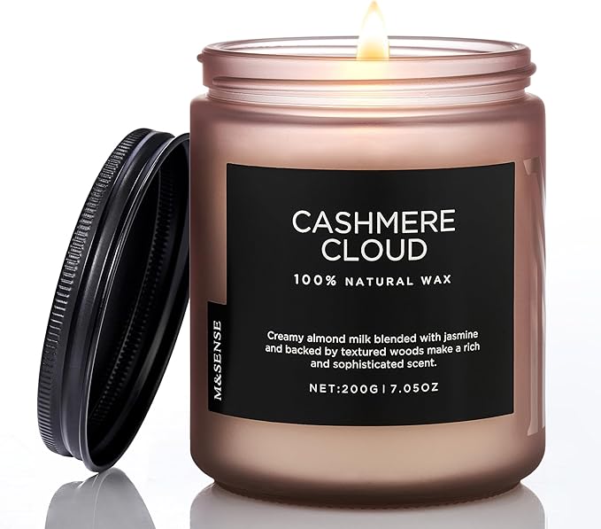 M&SENSE Creamy Almond Milk Scented Candles, Organic Natural Soy Wax Clean Non Toixc 7.05oz 50 Hour Slow Burning Candle for Bedroom Kitchen Home Decor, Housewarming Gifts for Women Men