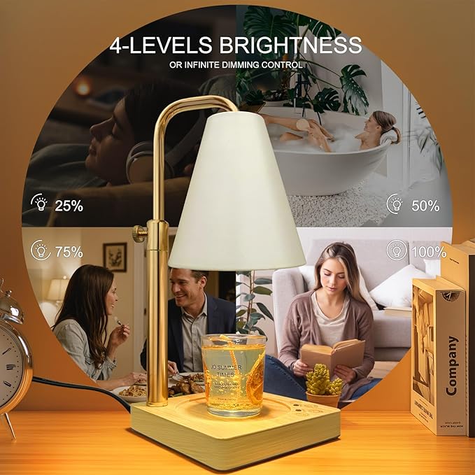 JIMEI Candle Warmer Lamp with Timer Electric Wax Warmer for Scented Wax Melt Warmer Melter for Jar Candles Touch and Remote Control Dimmable Adjustable Height Gifts for Women 2 Bulbs,White Metal