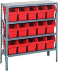 Quantum Storage Systems 1239-SB802RD Shelving Unit, 12" D x 36" L x 39" H, Carbon Steel, Galvanized with Red Bins