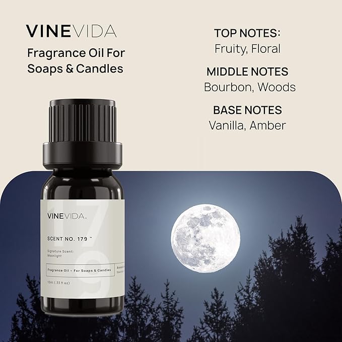 VINEVIDA [10ml] Moonlight; Fragrance Oil for Candle Making and Soap Making - Premium Candle Scents for Soy Candles