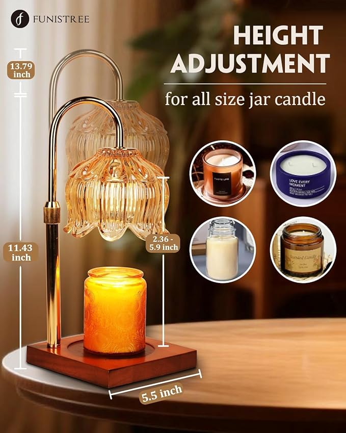 Flower Candle Warmer Lamp with Timer & Dimmer, Adjustable Height Candle Warmer, Mothers Day Birthday Gifts for Women Mom, House Warming New Home Decor, Wax Warmer with 2 Bulbs for Jar Candles