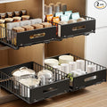 2 Pack Pull Out Cabinet Organizer, Slide Out Drawers for Cabinets, Peel and Stick, Heavy Duty Shelves for Kitchen, Cupboard, Pantry, Bathroom (16.5"D*11.8"W*3.94"H-Black)