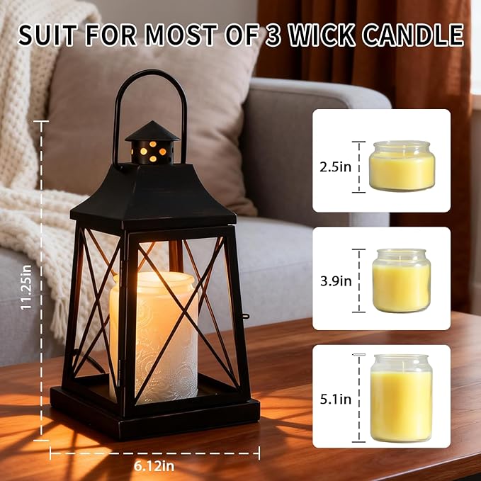 2026 New Candle Warmer Lamp with Timer,Compatible with 3 Wick Candles Jars,Vintage Candle Warmer Lantern Lamp,Dimmable Farmhouse Candle Lamp Warmer,Fully Enclosed and Hanging Up Designed