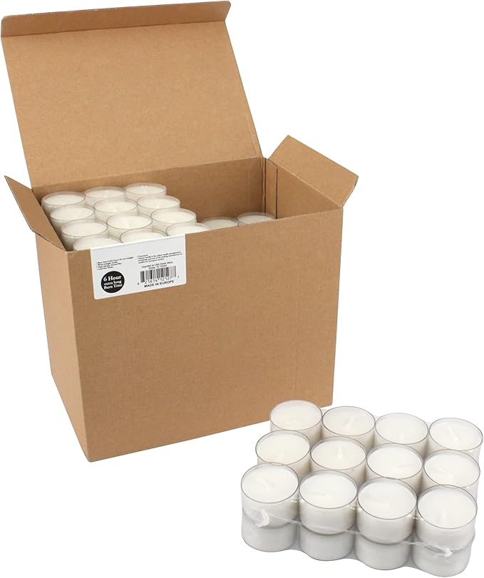 Stonebriar 48 Count White Unscented Smokeless Long Burning Clear Cup Tea Light Candles with 6 to 7 Hour Burn Time