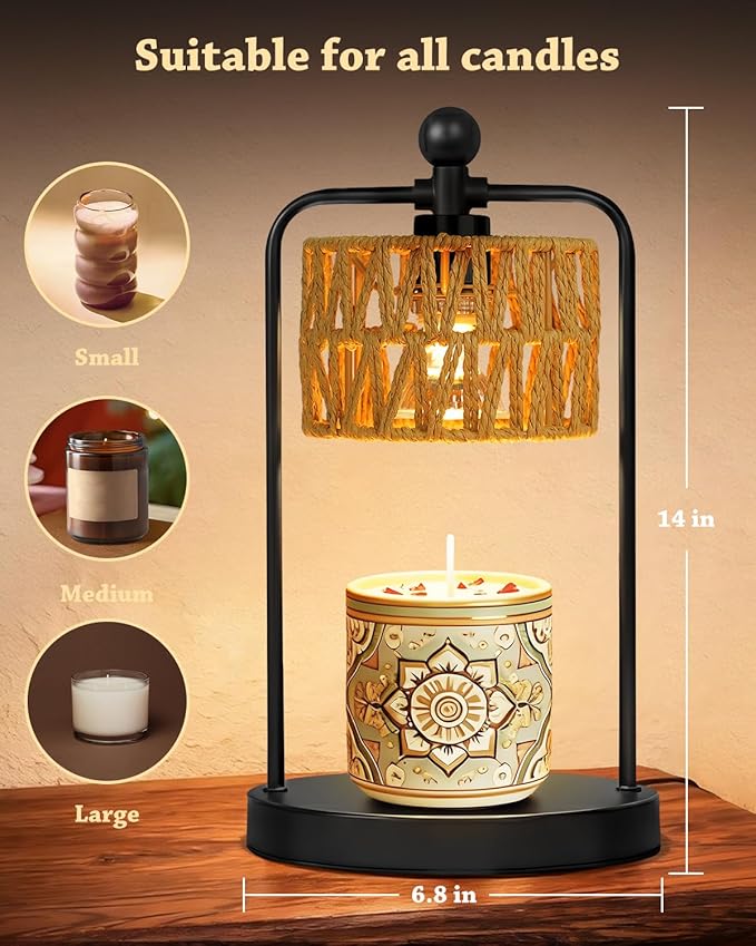 Candle Warmer Lamp with Timer Dimmer, Candle Warmer for Jar Candles Lights, Boho Candle Lamp Warmer with 2 Bulbs, Birthday Gifts for Women, House Warming Gifts New Home Decor, Black