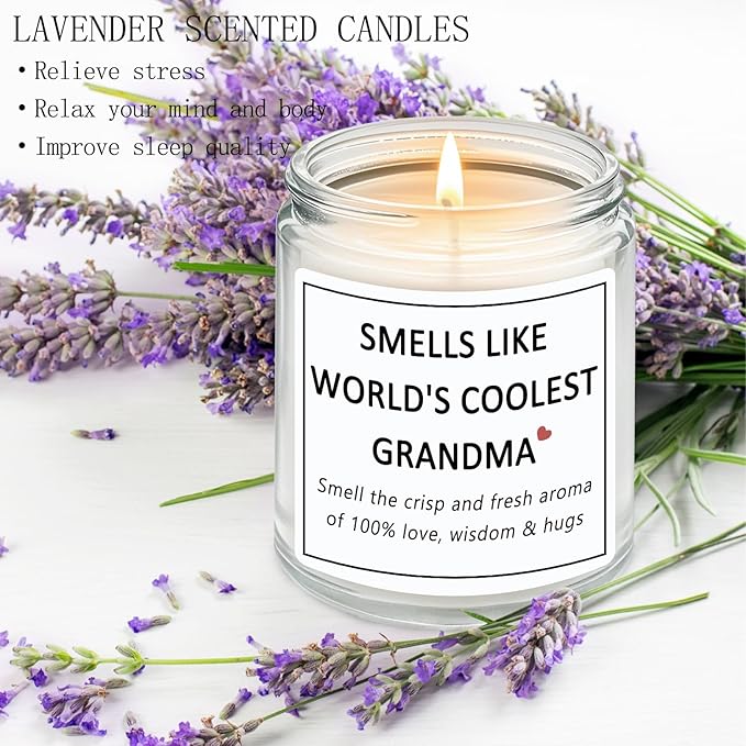 Grandma Gifts, Mothers Day Gift for Grandma from Grandchildren Granddaughter Grandkids, Smells Like World's Coolest Grandma Lavender Candles