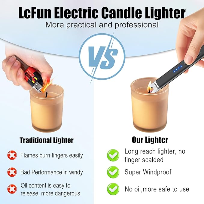 LcFun 3 Pack Candle Lighter Electric USB Rechargeable Plasma Arc Lighter with Safety Lock, Windproof Flameless Long Lighters for Candle, Grill, BBQ, Camping, Gas Stoves (Black,Silver,Gold)