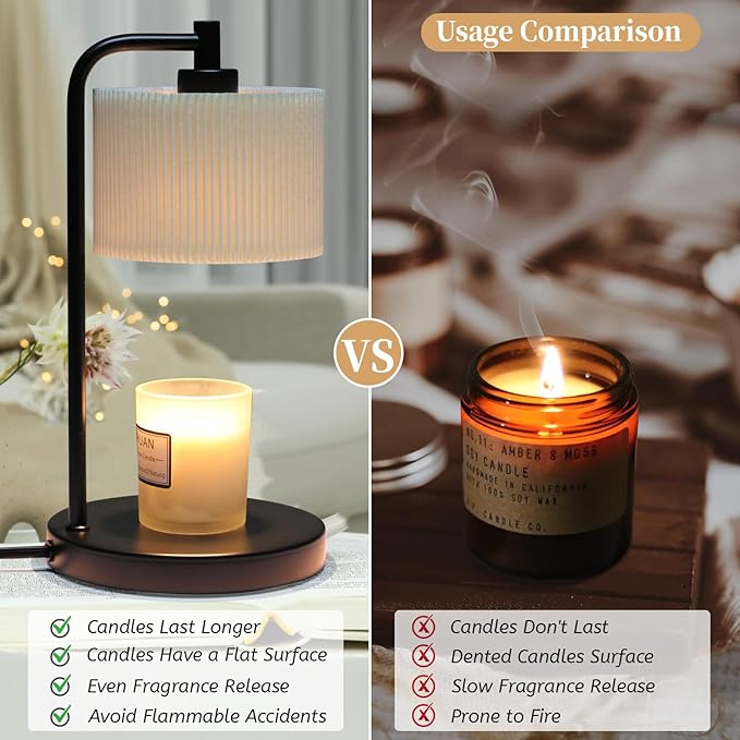 NITOWOLF Candle Warmer Lamp with Timer, Dimmable Candle Wax Warmer Electric Candle Lamp for Scented Candles with Bulbs, Christmas Gifts House Warming Gifts Home Decor (Black)