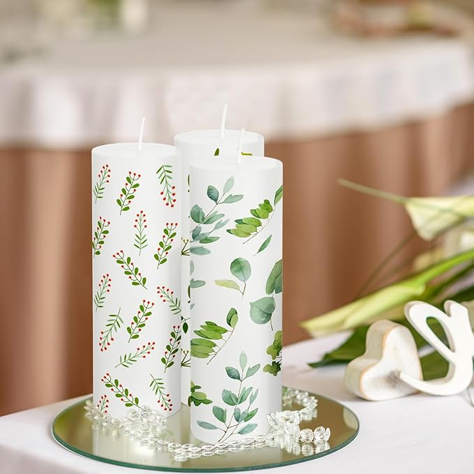 MTLEE 84 Pcs DIY Candle Painting Kit Include 12 White Pillar Candles 60 Colored Tealight 12 Paint Brushes for DIY Crafts Birthday Wedding Party Centerpiece(2"x6")