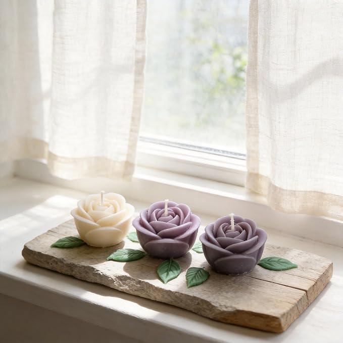 4 PCS Rose Candle Molds 3D Rose Flower Silicone Molds with Leaf Mold for Candle Making Mold DIY Handmade Soaps, Candle Gifts,Resin Crafts,Ice Cubes,Chocolate and Home Decorations Valentine's Day Gift