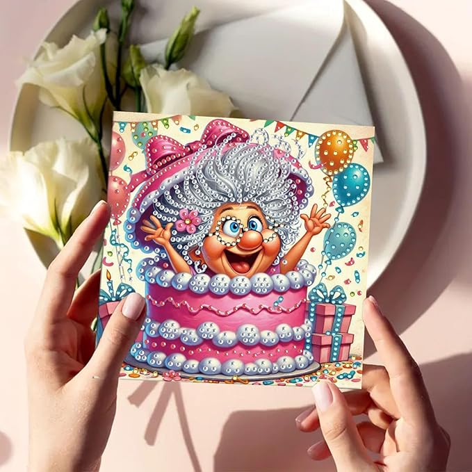 DoxQcs 5D Diamond Art Painting Greeting Cards Kit, DIY Cards for Blessings Congratulations Gifts, Greeting Card Set for Birthday Thanksgiving Day Christmas Halloween-Grandma's Birthday