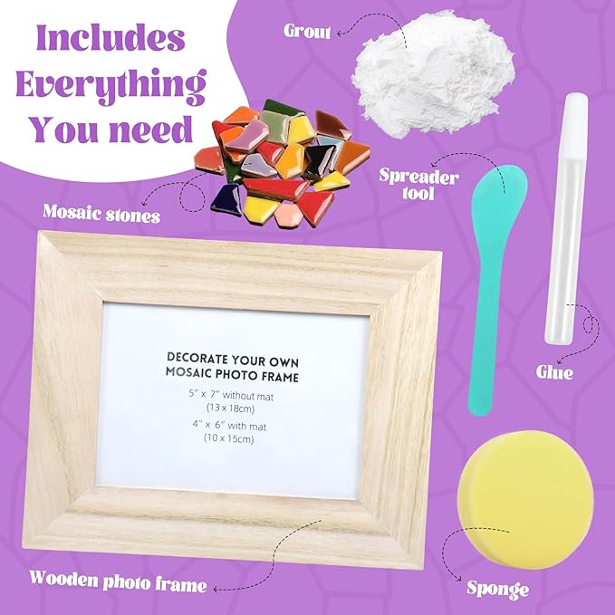 goldentime Decorate Your Own Mosaic Picture Frame - DIY Mosaic Craft Kits Fun Arts and Crafts for Adults Christmas Valentine Birthday Father’s Day Gifts