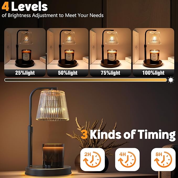 Candle Warmer Lamp with Timer Dimmable - Adjustable Electric Wax Melt Warmer Scented Large Jar Candles Lights, House Warming Birthday Gifts for Women, New Home Living Room Decor, Modern