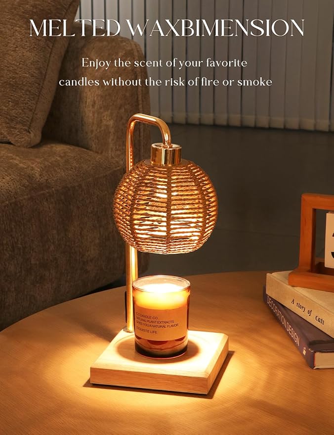 Candle Warmer Lamp with Timer Dimmable, Natural Weaving Boho Electric Candle Lamp, Wax Warmer Lamp for Mothers Day Gifts for Mom, House Warming Gifts New Home Decor
