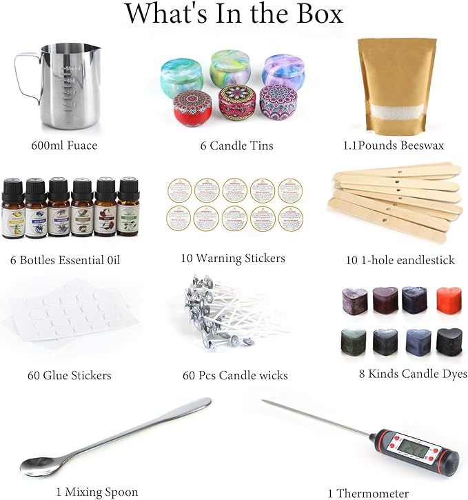 LPZNUYVC Candle Making Kit for Adults, 160Pcs DIY Beeswax Candle Making Supplies with Melting Pot and Tins, Complete Candle Maker Starter Kit for Beginners, Arts and Crafts Gifts for Women