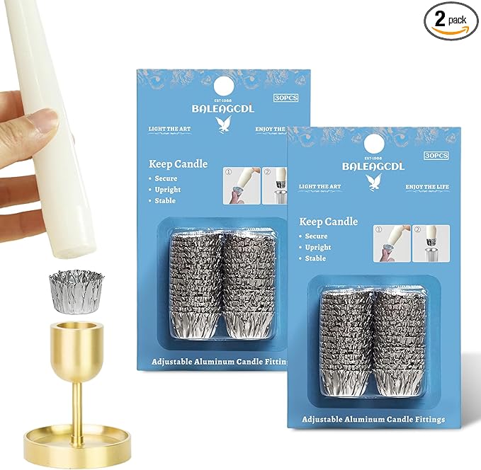 Taper Candle Fittings Protective Candle Holder Liner for Upright Candles Aluminum Foil Candle Holder for Wedding Holiday Party Church Home Decoration 60x