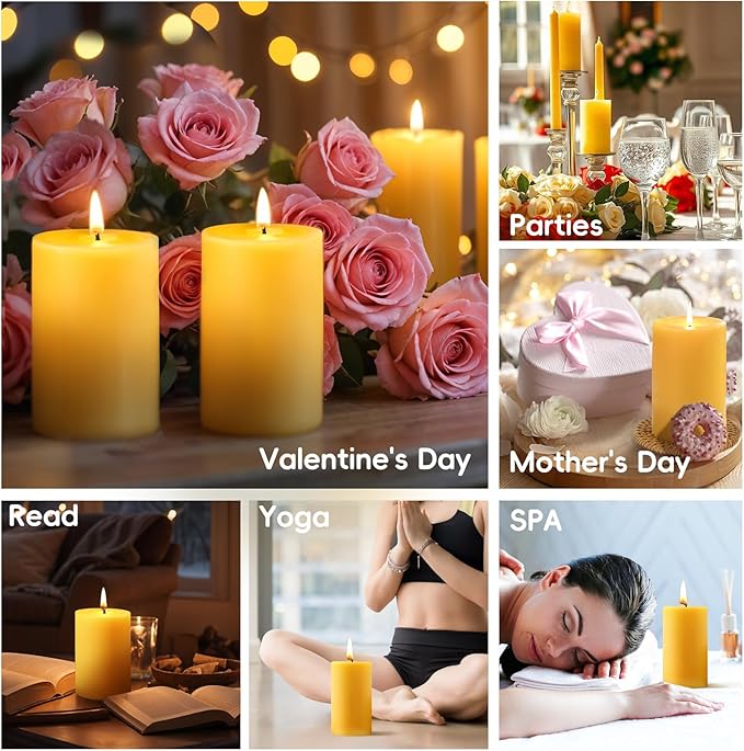 Natural Beeswax Pillar Candles,100% Pure Beeswax Candles-96 Hours Long Burning,Unscented Bees Wax Candles for Home,Prayer,Emergency,Dripless Smokeless Organic Pillar Candles Bluk-2x3in-3pack