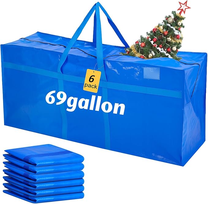 Windyun 6 Pack 69 Gallon Extra Large Moving Bags XXL Heavy Duty Storage Bag with Strong Zipper Handle Jumbo Big Tote Box Foldable for College Dorm Travel Clothes Duffle Blanket Pillow(Blue)