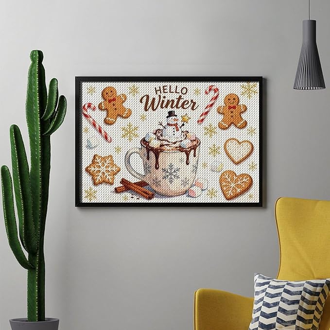 Diamond Painting Kits for Adults - Hello Winter Ice Cream & Gingerbread Snowflakes & Candles Painting DIY 5D Full Drill Diamond Dots Paintings with Diamonds Gem Art And Crafts Home Decor 8"x12"