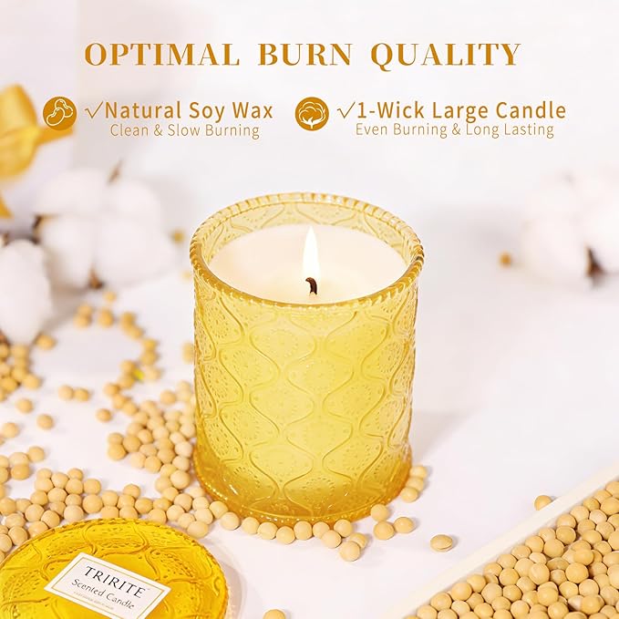 Sandalwood Fig Amber Scented Candles for Mother's Day, Natural Soy Wax Jar Candle in Glass 45 Hours Clean Burn, Gift-Ready for Hosts & Gatherings Elegant Home Décor