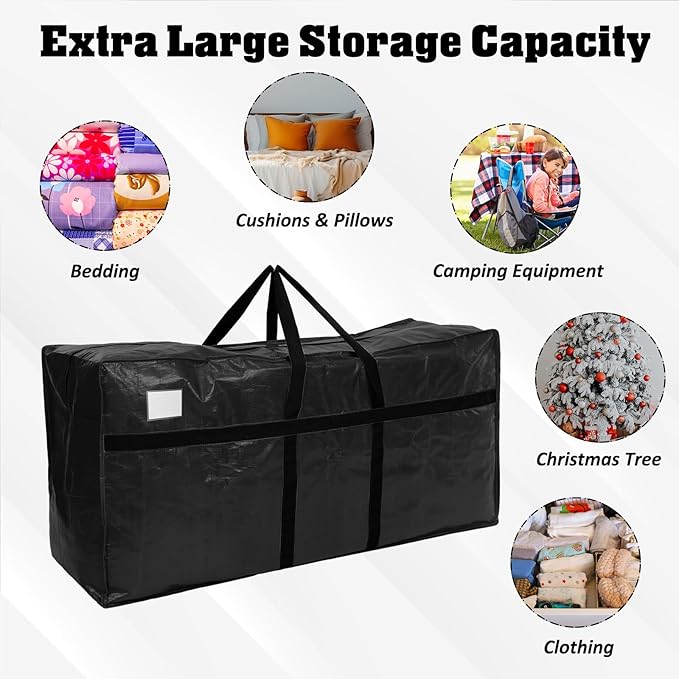 Windyun 4 Pack 195 Gallon Extra Large Moving Bags XXL Heavy Duty Storage Bag with Strong Zipper Handle Jumbo Big Tote Box Foldable for College Dorm Travel Clothes Duffle Blanket Pillow(Black)