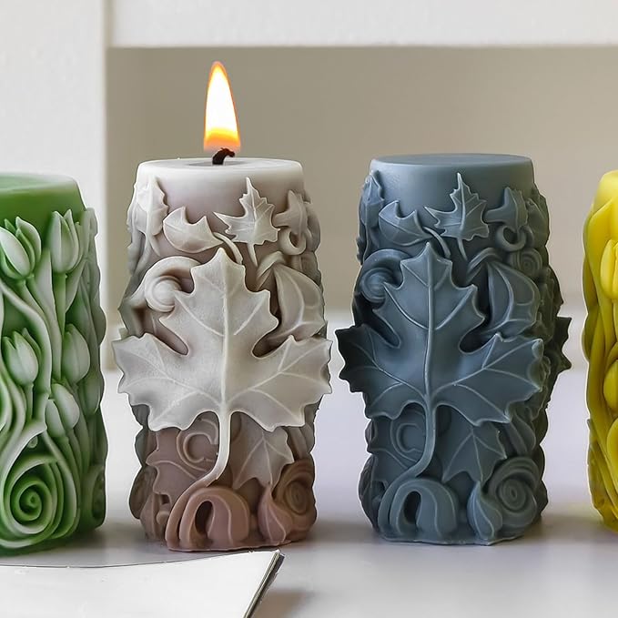 Maple Leaf Embossed Candle Molds, Autumn Leaves Pillar Candle Silicone Molds, 3D Fall Molds for Soap Wax Epoxy Resin, Fondant Chocolate Cake Dessert Decoration Molds DIY Supplies