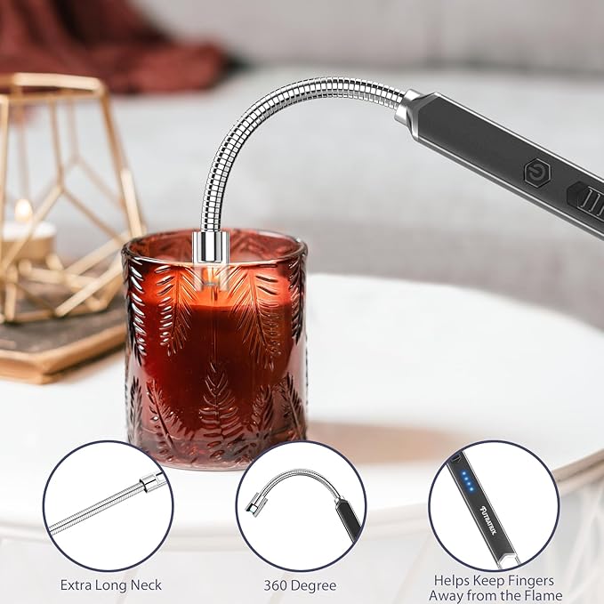 Rechargeable Electric Candle Lighter for Deep Jars - Windproof & Flameless Arc Lighter for Home Decor, Aromatherapy & Arthritis Friendly Gifts (2 Pack - Black&Rose Gold)