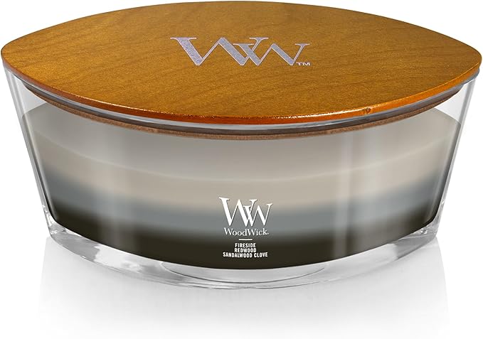 WoodWick Warm Woods Trilogy Holiday Candle Gifts for Women and Men, 16 oz Ellipse Trilogy Candle with Crackling Wick