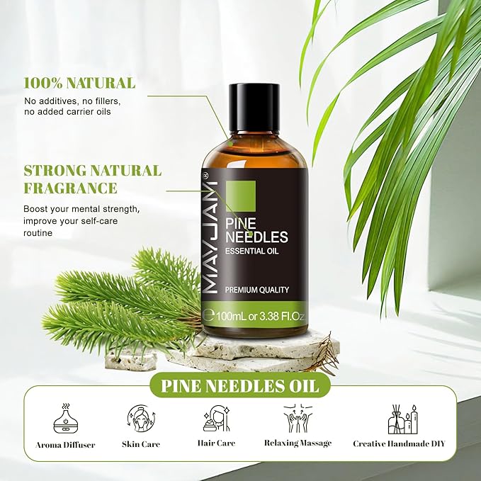 MAYJAM Pine Needles Essential Oil - Huge 3.38 Fl.oz - Premium Grade Essential Oils for Home Diffusers Skin Care - Pine Needles Oil for Soap Candle Making Scent